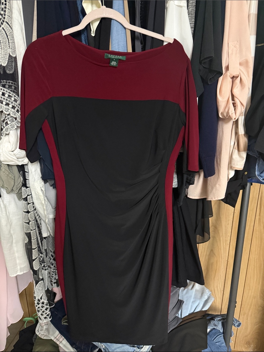 Lauren Ralph Lauren Black and Burgundy Panel Midi Dress